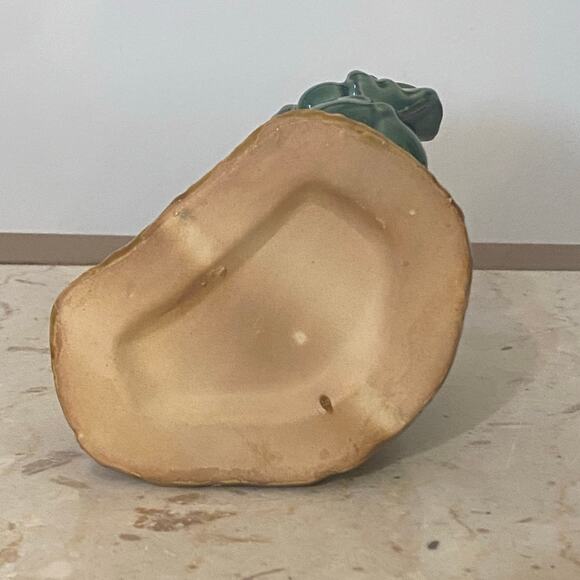 Vintage Ceramic Majolica Bamboo Planter Mama & Baby Elephants Trunks Up Green - Picture 7 of 8